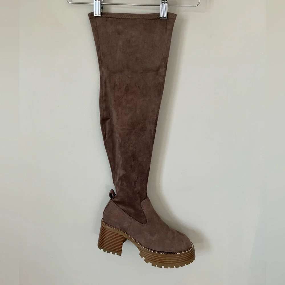 New MIA Daily Women Over The Knee Platform Taupe Tan Lug Sole Boot Women Size 7